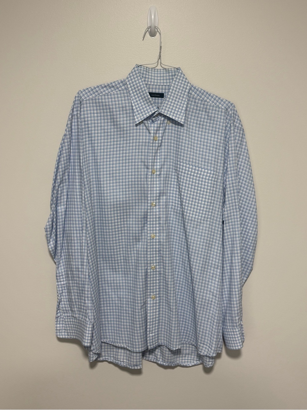 Turtleson Men’s XL Blue White Plaid Button Down Shirt 100% Cotton
